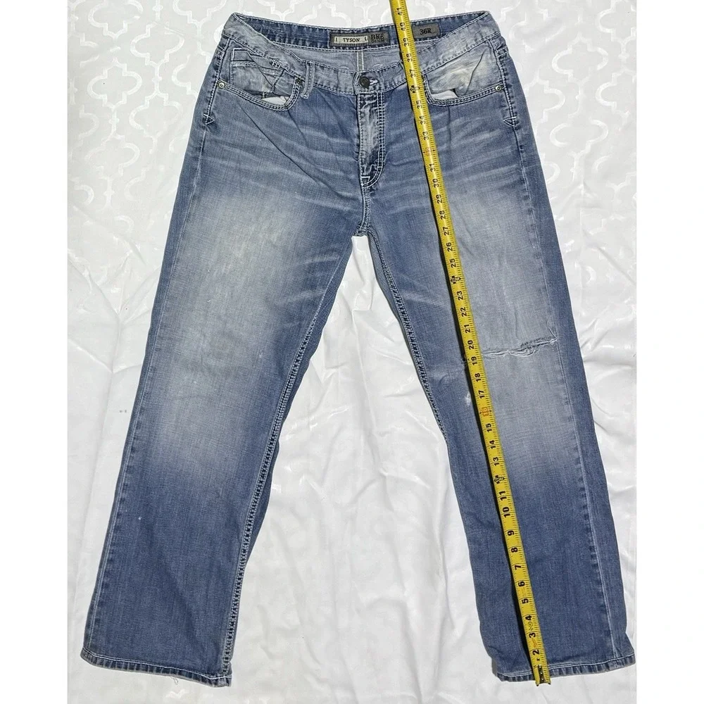 BKE‎ Tyson Jeans Blue Dark Wash Distressed Faded Bootcut 36R 36x28